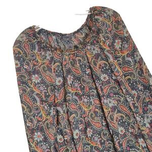 Faded Glory Womens XXL 20 Black Paisley Boho Festival Sheer 3/4 Sleeve Blouse